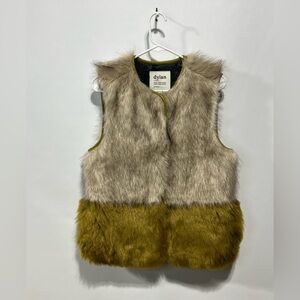 Dylan Two-Tone Faux Fur Vest in Tan and Olive Size Small NWOT